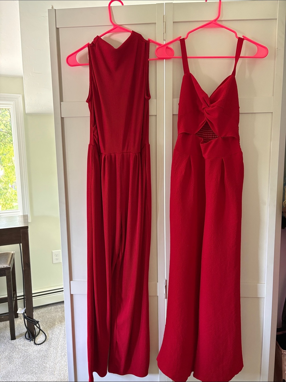 Women's Red Sleeveless Jumpsuit - Elegant Wide-Leg Style